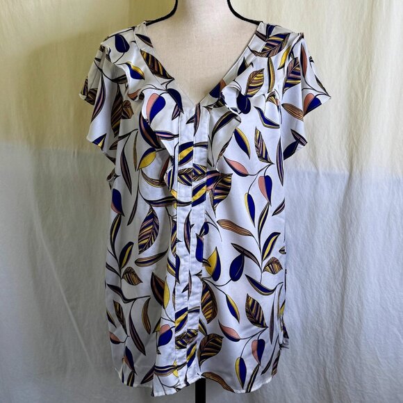 Liz Claiborne Plus Size Blouse/Top Women's Size 2X Flutter Sleeve Leaf Print - Picture 1 of 7